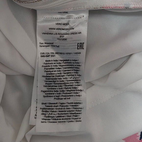 VERO MODA Womens L Gathered Front Floral‎ Print Mini Dress V Neck Long Sleeve - Picture 6 of 9